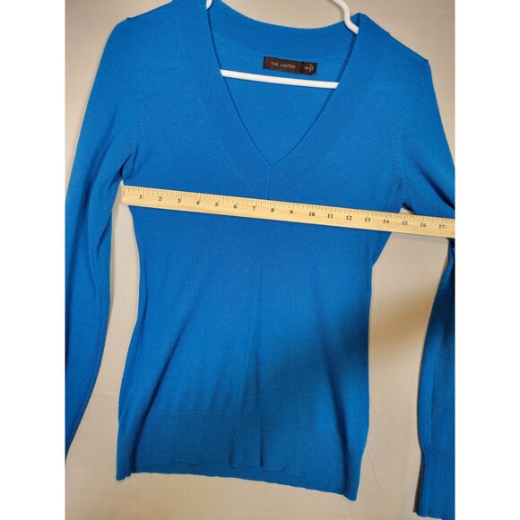 The Limited Sweater Womens XS Merino Wool Blend Blue Lightweight V-Neck Preppy - Picture 3 of 9